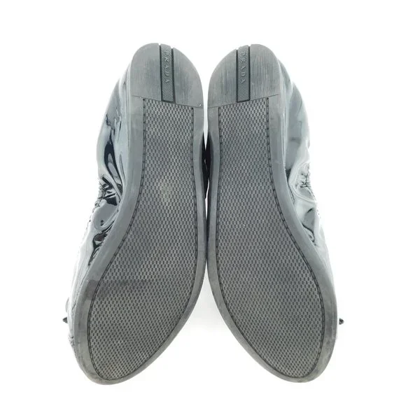 PRADA Logo Bow Black Patent Leather Ballet Flats 37.5 - Picture 5 of 7
